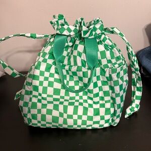 Calpak Green & White Checker print insulated lunch bag